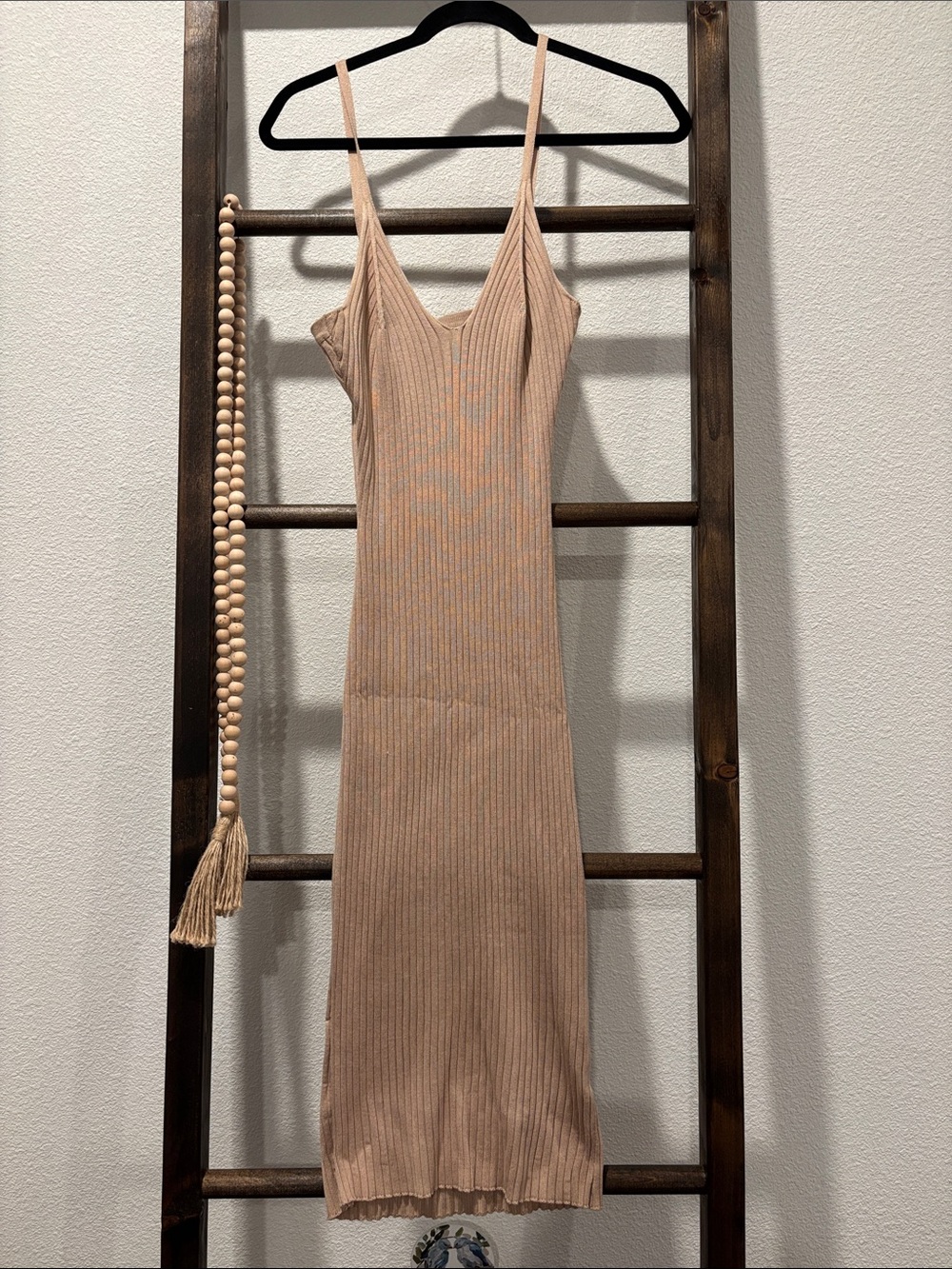 Fashion Nova Ribbed Midi Slip Dress in Blush Nude